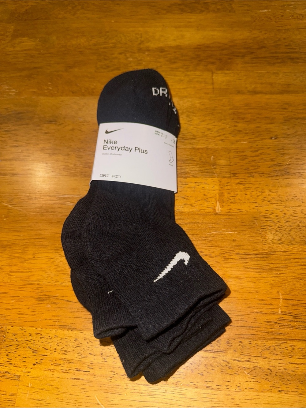 Nike Everyday Plus Ankle Socks Black 3 Pair Men L 8-12 SX6890 010 New With Tags